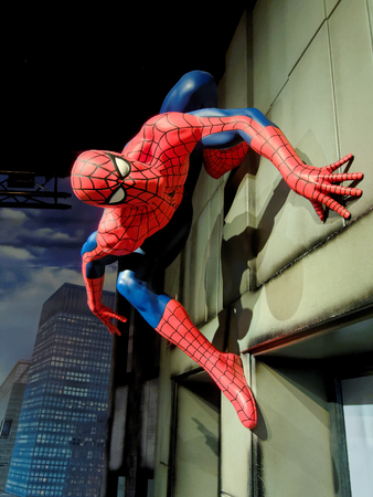 BLACKPOOL, JANUARY 14: Madame Tussauds, UK 2018. Spider-Man is a fictional superhero created by writer-editor Stan Lee and writer-artist Steve Ditko, Publisher - Marvel Comics.のeditorial素材