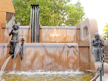 BERLIN, AUGUST 09: World Ball Fountain Water Loops, GERMANY 2017. Statue of coachman in goggles.のeditorial素材