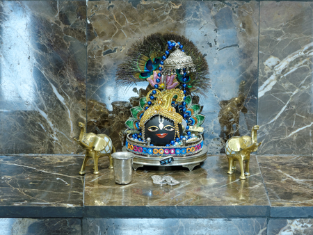 Paris, August 27: The main altar in the Hare Krishna temple called 'ISKCON Radha-Parisisvara', France 2018. Deities called 'Shaligram'のeditorial素材