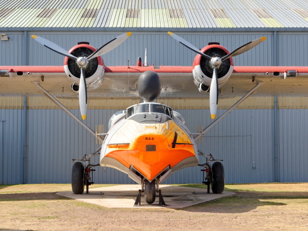 Cosford, August 07: Royal Air Force Museum ,UK 2018. Consolidated - PBY-6A Catalina - L 866 - Twin piston engined maritime reconnaissance amphibian.のeditorial素材