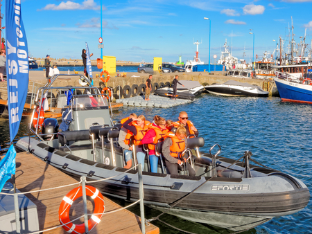 WLADYSLAWOWO, AUGUST 06: Fast motorboat in the harbor, POLAND, 2017.のeditorial素材