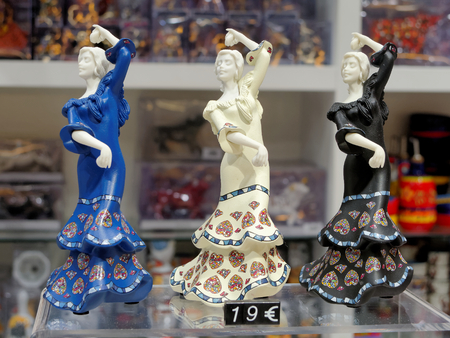 VALENCIA, APRIL 07: The Central Market SPAIN 2018. Figurines of dancing women's bolero at a market.のeditorial素材
