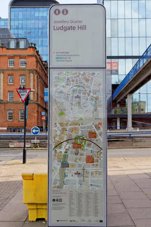 Birmingham, October 07: Information board on Ludgate Hill in Jewellery Quarter, UK 2018のeditorial素材