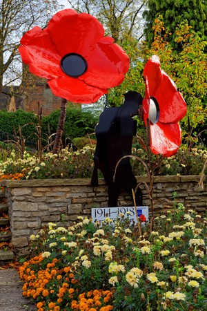 Sutton Coldfield, October 13: Remembrance poppy and soldier's black shape, UK 2018のeditorial素材
