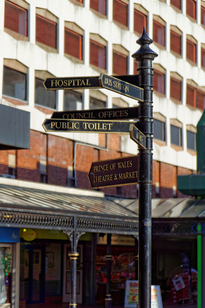 Cannock, October 31. Signpost in a shopping center, UK 2018のeditorial素材