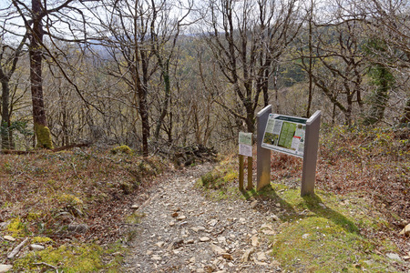 Entrance to the tourist trail and information boards in the mountains of Snowdonia.の写真素材
