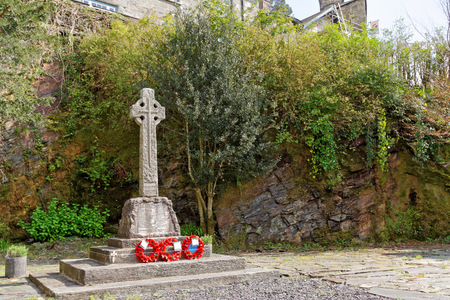 Monument in the village of Maentwrog in the mountains of Snowdonia, Wales, April 11, UK 2019のeditorial素材