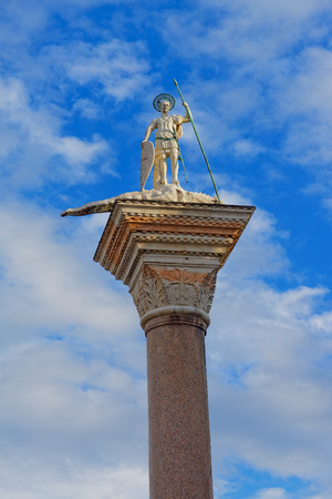 Saint Mark and Saint Theodore Column in Venice, Italy.の写真素材
