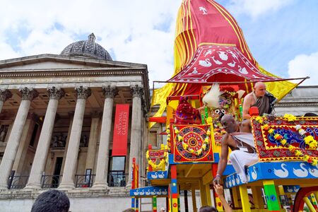 The cart festival called Rathayatra in London, carts with deities stand on the North Terrace of Trafalgar Square. June 16, UK 2019のeditorial素材