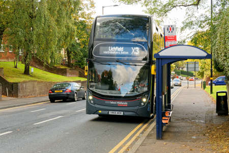 City bus at the stop in Erdington. Birmingham, October 11, UK 2020のeditorial素材
