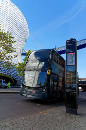 Bus in motion. Departing city bus from the stop on Park Street near Bullring in Birmingham, October 15, UK 2020のeditorial素材