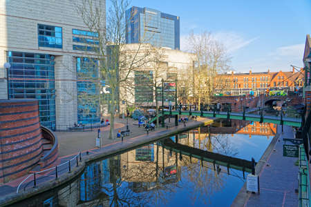 Popular spot in central Birmingham - canals with many bridges. April 17, UK 2021のeditorial素材