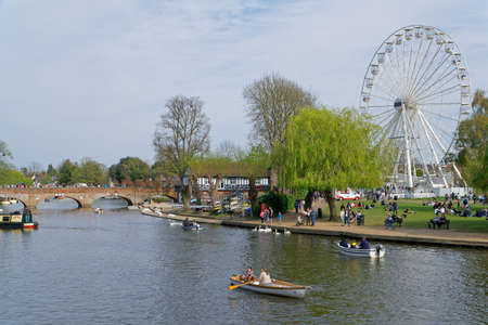 Canals and the River Avon, and a view of the Ferris wheel in Stratford-upon-Avon, April 24, UK 2021のeditorial素材