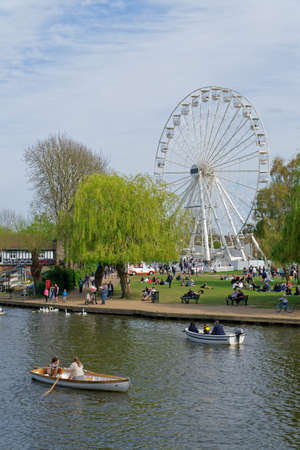 Canals and the River Avon, and a view of the Ferris wheel in Stratford-upon-Avon, April 24, UK 2021のeditorial素材