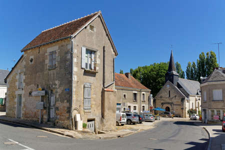 Church of Saint-Barthelemy in small city Loche-sur-Indrois, August 05, France 2020のeditorial素材