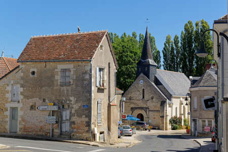 Church of Saint-Barthelemy in small city Loche-sur-Indrois, August 05, France 2020のeditorial素材
