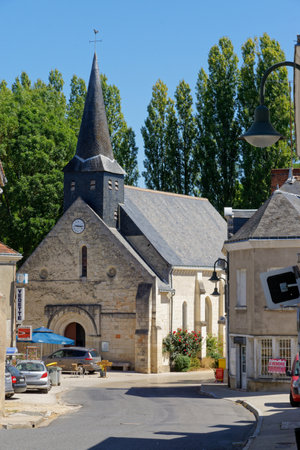 Church of Saint-Barthelemy in small city Loche-sur-Indrois, August 05, France 2020のeditorial素材