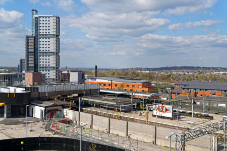 Train Station in Wolverhampton. Shot from above. April 16, UK 2021のeditorial素材