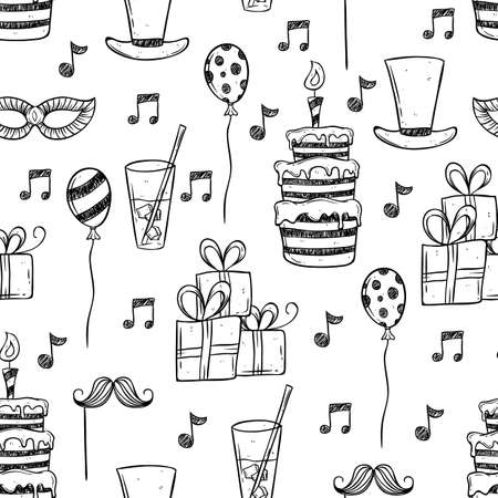 birthday party icons using doodle or hand drawing styleのイラスト素材
