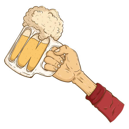 Hand Holding A Glass Of Cold Beer With Full Foamのイラスト素材