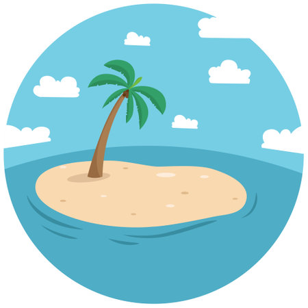 Illustration of a tropical island with a palm tree on a white backgroundのイラスト素材