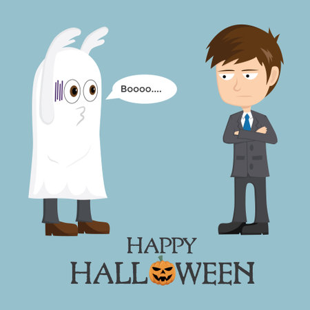 Happy halloween greeting card with businessman and rabbit. Vector illustration.のイラスト素材