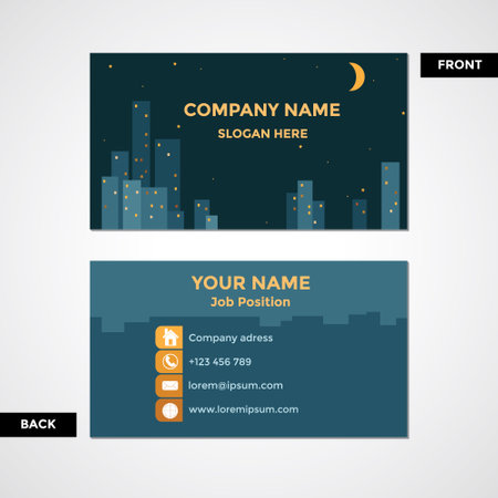 Business card template with night cityscape. Vector illustration. Eps 10のイラスト素材