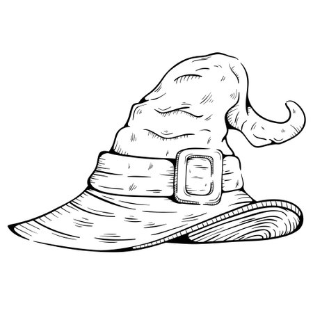 Witch hat. Black and white vector illustration of a witch hat.のイラスト素材