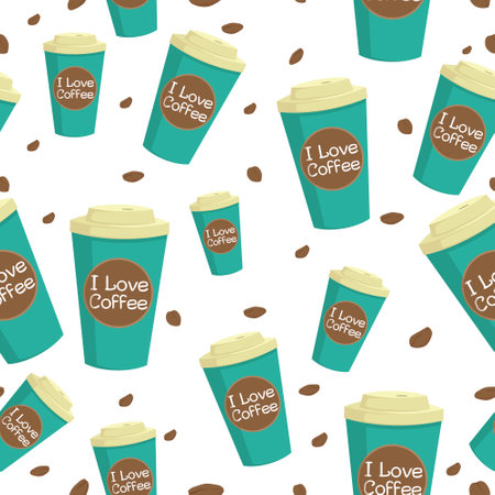 Coffee paper cup seamless pattern. Vector illustration. Coffee background.のイラスト素材