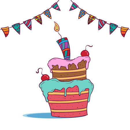 Birthday cake with candles and bunting flags vector illustration graphic designのイラスト素材