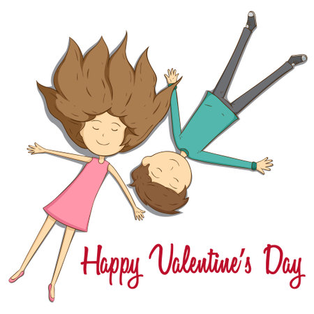 happy valentines day card with girl and boy, vector illustrationのイラスト素材