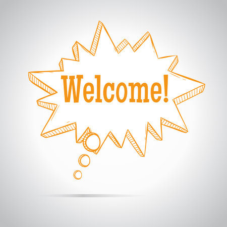 Comic speech bubble with text welcome on gray background. Vector illustration.のイラスト素材