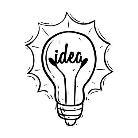 Light bulb with idea word. Hand drawn doodle vector illustration.のイラスト素材