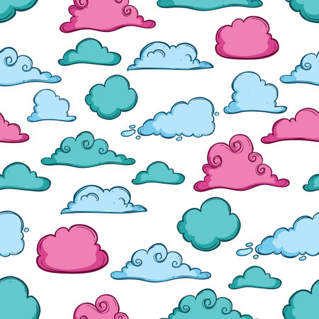Seamless pattern with clouds in cartoon style. Vector illustration.のイラスト素材