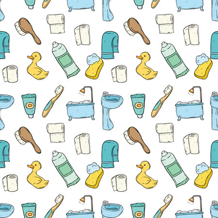 Seamless pattern with toilet doodles. Vector illustration.のイラスト素材