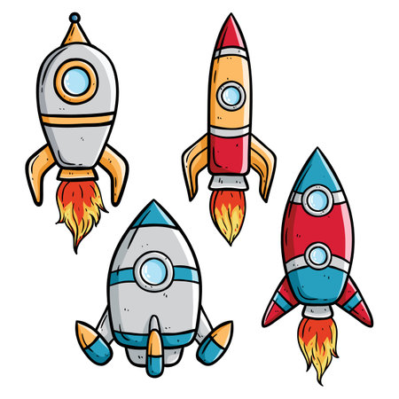 Cartoon rocket icon set. Vector illustration of a cartoon rocket set.のイラスト素材