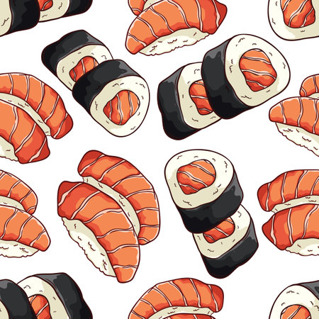 Seamless pattern with sushi. Vector illustration in cartoon style.のイラスト素材