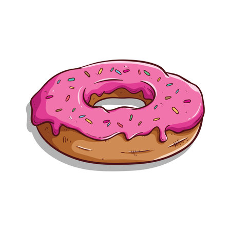 Donut with pink glaze isolated on white background. Vector illustration.のイラスト素材