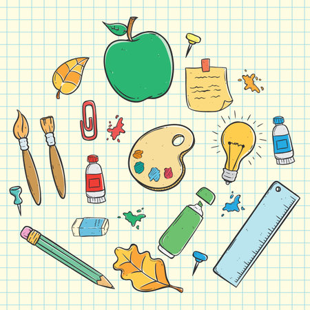Back to school doodle set. Hand drawn elements. Vector illustrationのイラスト素材