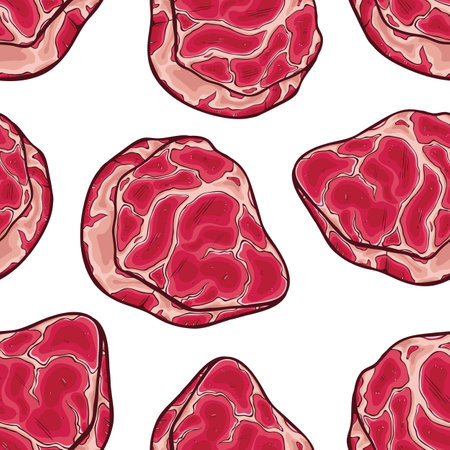 Seamless pattern with raw beef steaks. Vector illustration.のイラスト素材