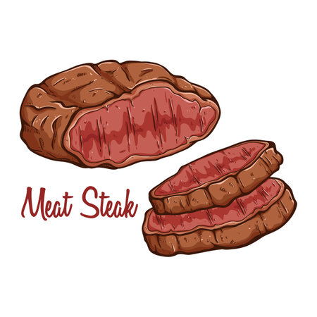 Sliced beef steak. Realistic vector illustration of meat.のイラスト素材