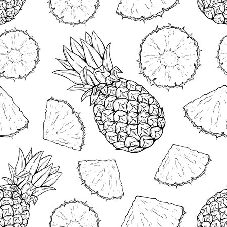 Seamless pattern with pineapples. Hand drawn illustration.のイラスト素材