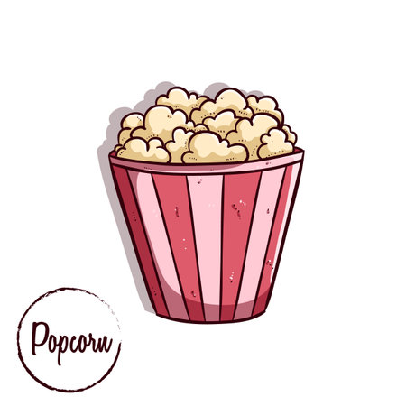 Popcorn vector illustration isolated on white background. Hand drawn cartoon style.のイラスト素材