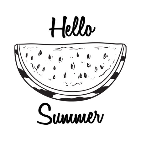 Hello summer lettering with watermelon. Hand drawn vector illustration.のイラスト素材