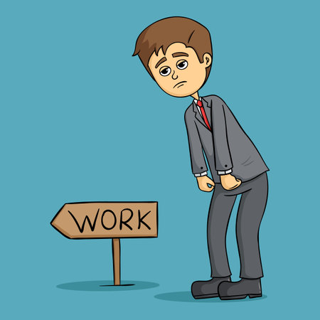 Businessman looking at work sign. Vector illustration in cartoon style.のイラスト素材