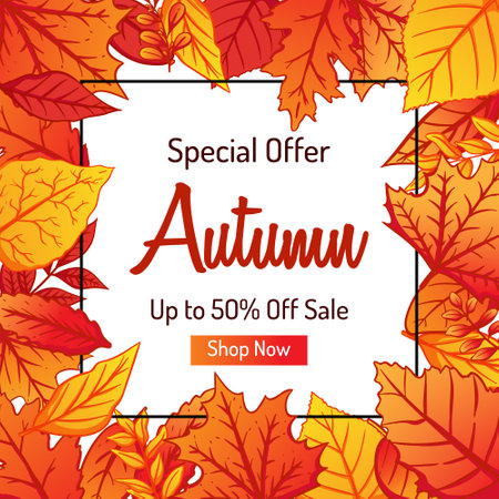 Autumn sale banner template with leaves. Seasonal discount offer. Vector illustrationのイラスト素材