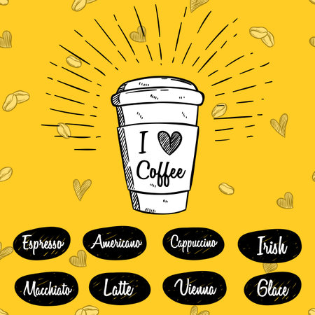 Coffee cup with hand drawn lettering. Vector illustration.のイラスト素材
