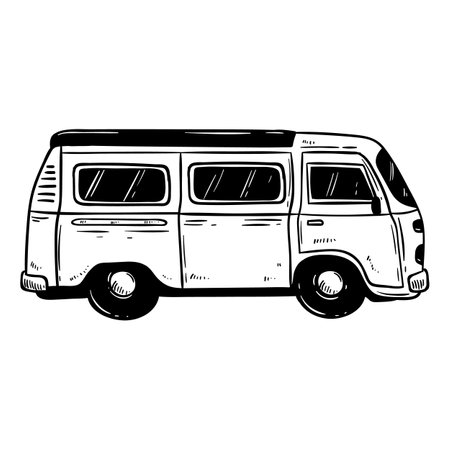 Vintage hand drawn camper van isolated on white background. Vector illustration.のイラスト素材