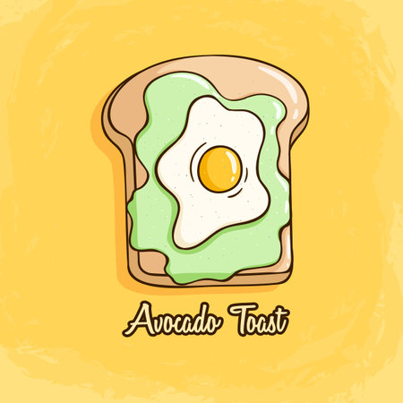 Avocado toast with fried egg. Vector illustration in doodle style.のイラスト素材