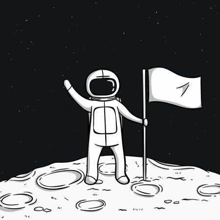astronaut with flag on the moon space vector illustration eps 10のイラスト素材